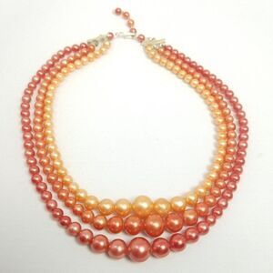 Vintage Orange Ombre Three Strand Beaded Necklace, Adjustable Hook Clasp, Japan